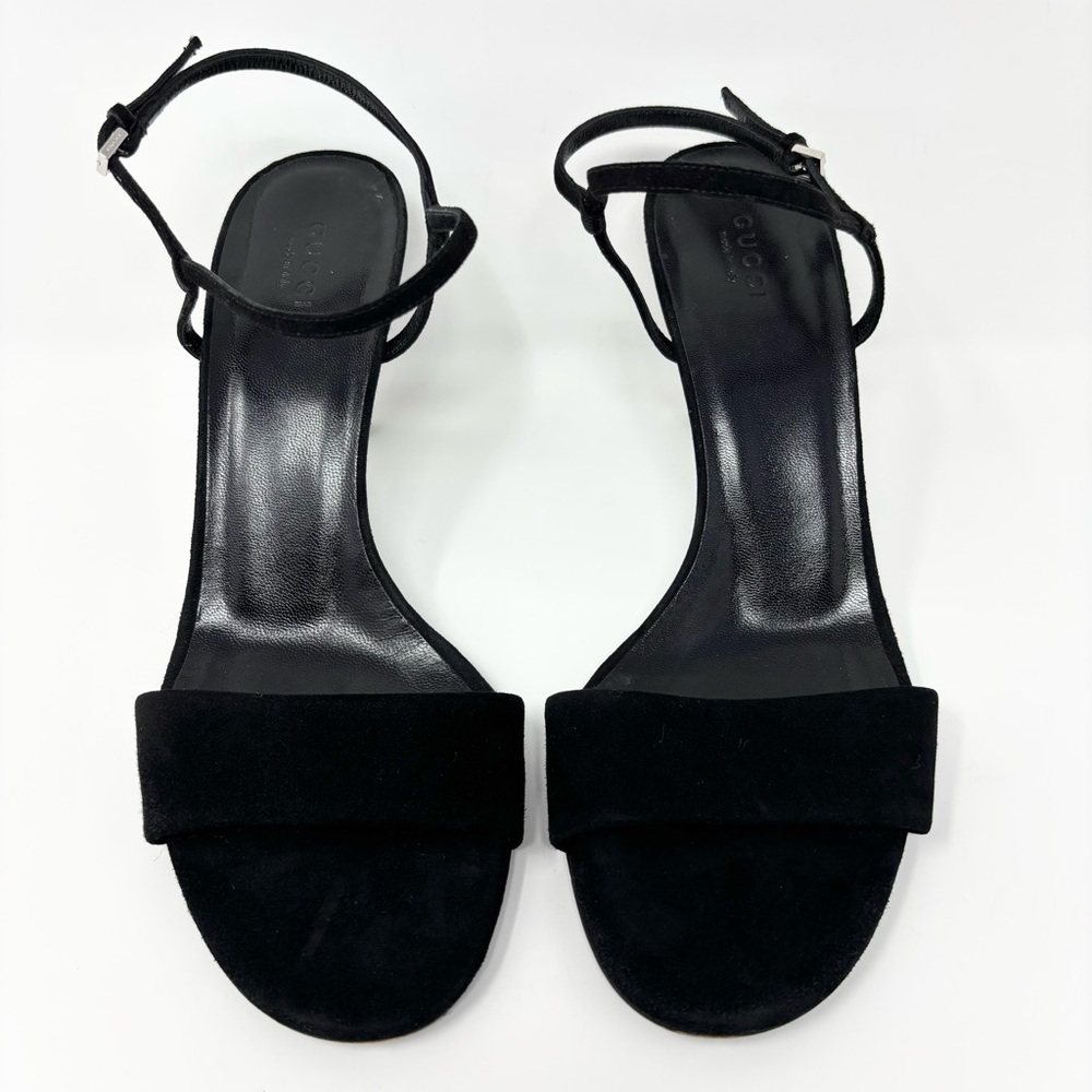Gucci Black Suede Crystal-Heel Sandals Adlena Size EU 38.5 / US 8.5 - Picture 10 of 16